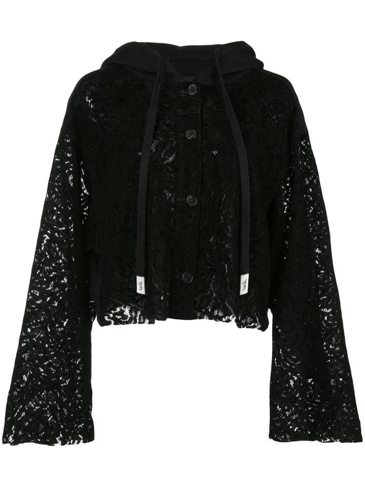 Haculla Cropped Lace See Through Hoodie - Black