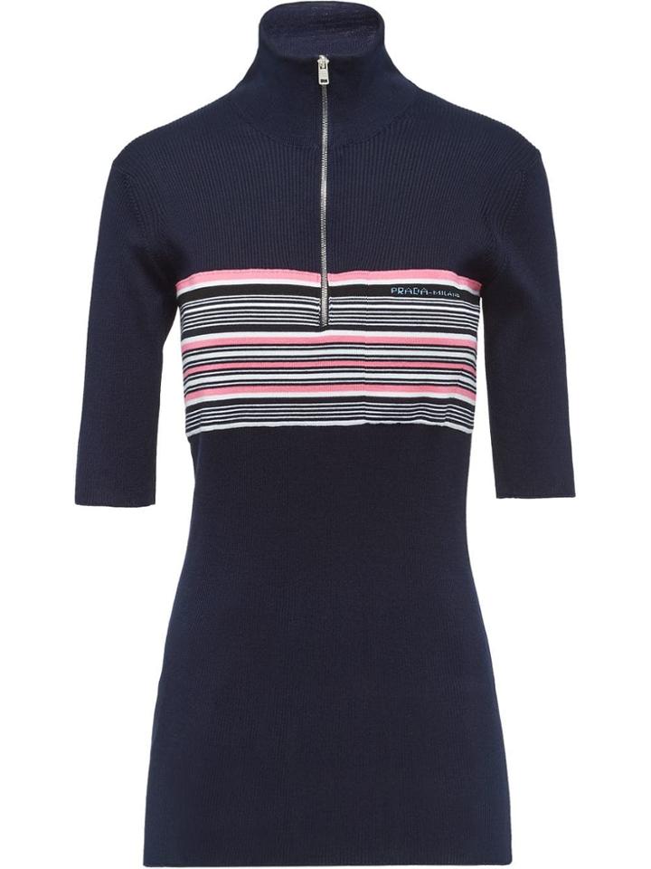 Prada Striped Half Sleeve Turtleneck Sweater - Blue