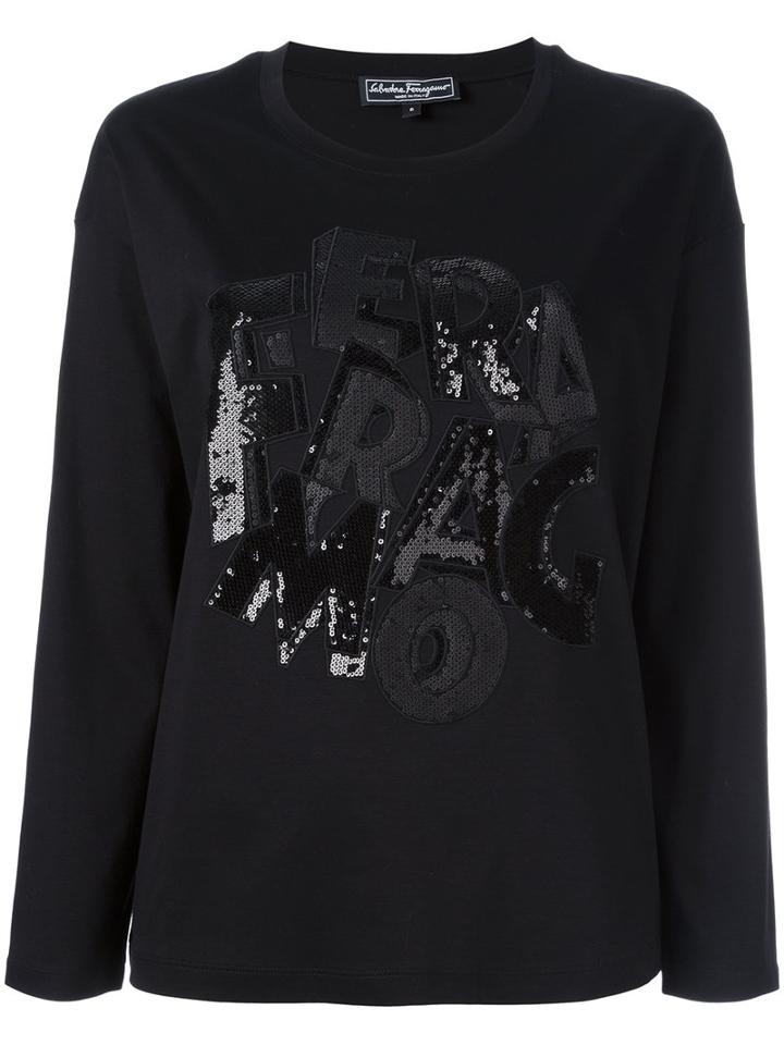 Salvatore Ferragamo Sequinned Logo Top, Women's, Size: Small, Black, Cotton