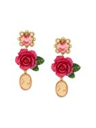 Dolce & Gabbana Cameo Crystal Rose Drop Earrings - Pink & Purple