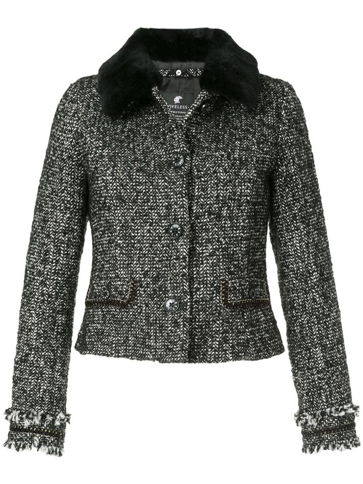 Loveless Contrast Collar Tweed Jacket - Black