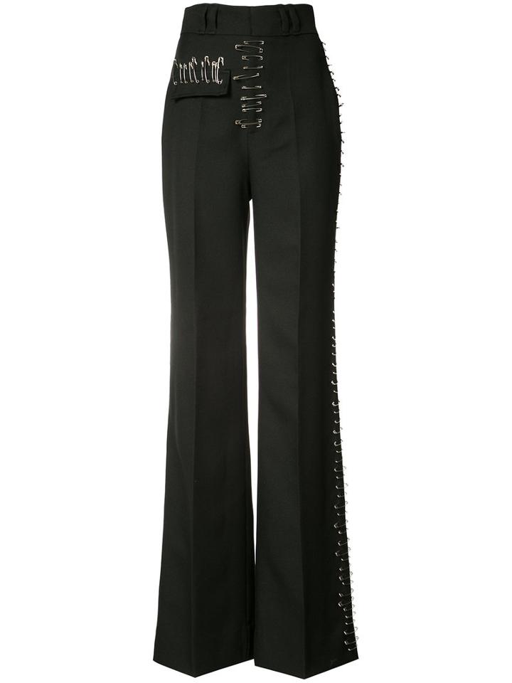 Rodarte - Pin Detail Flared Trousers - Women - Silk/polyester - 6, Black, Silk/polyester