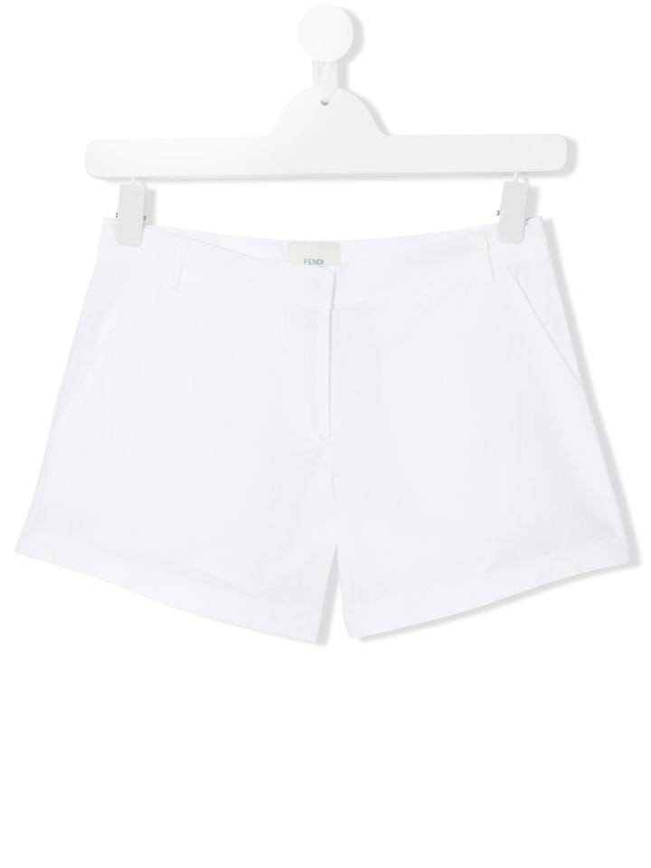 Fendi Kids Logo Patch Casual Shorts - White
