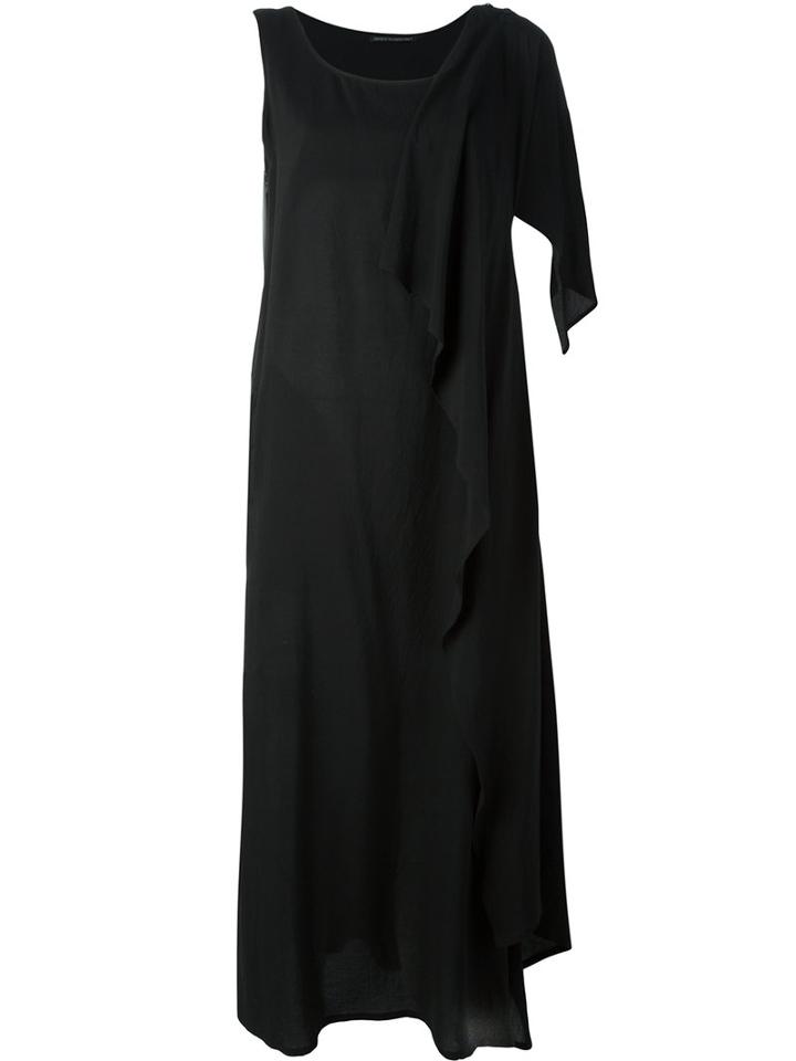 Yohji Yamamoto - Draped Shoulder Shift Dress - Women - Tencel - 2, Black, Tencel