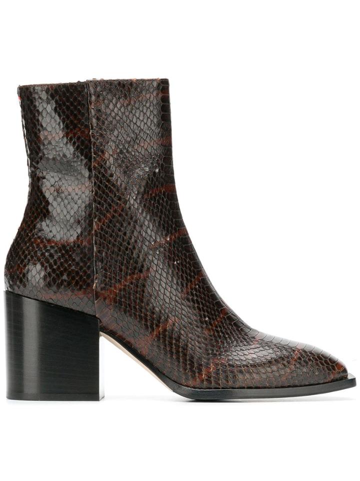 Aeyde Snake Effect Ankle Booties - Brown
