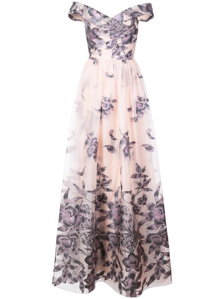 Marchesa Notte Embroidered Off The Shoulder Gown - Pink