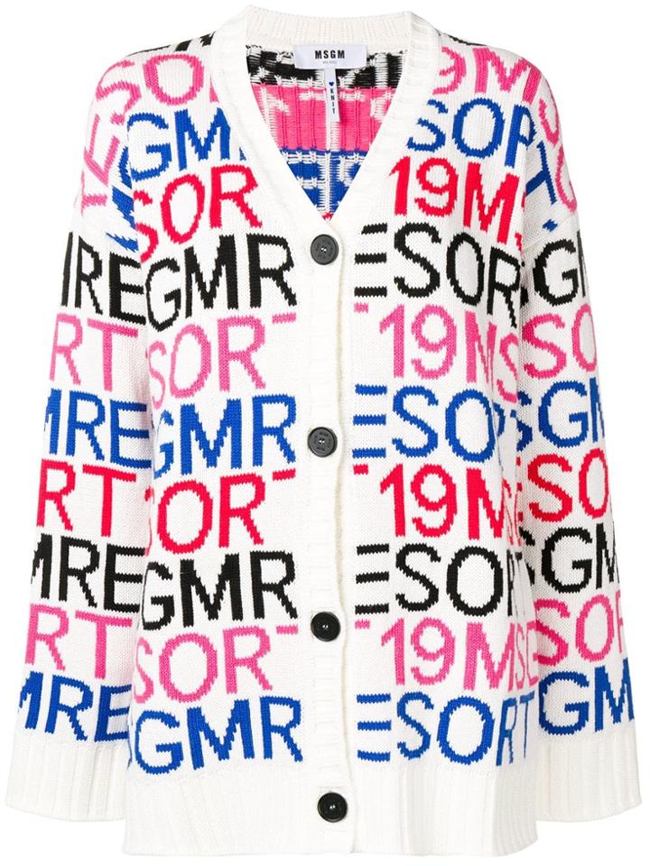 Msgm Oversized Logo Cardigan - White