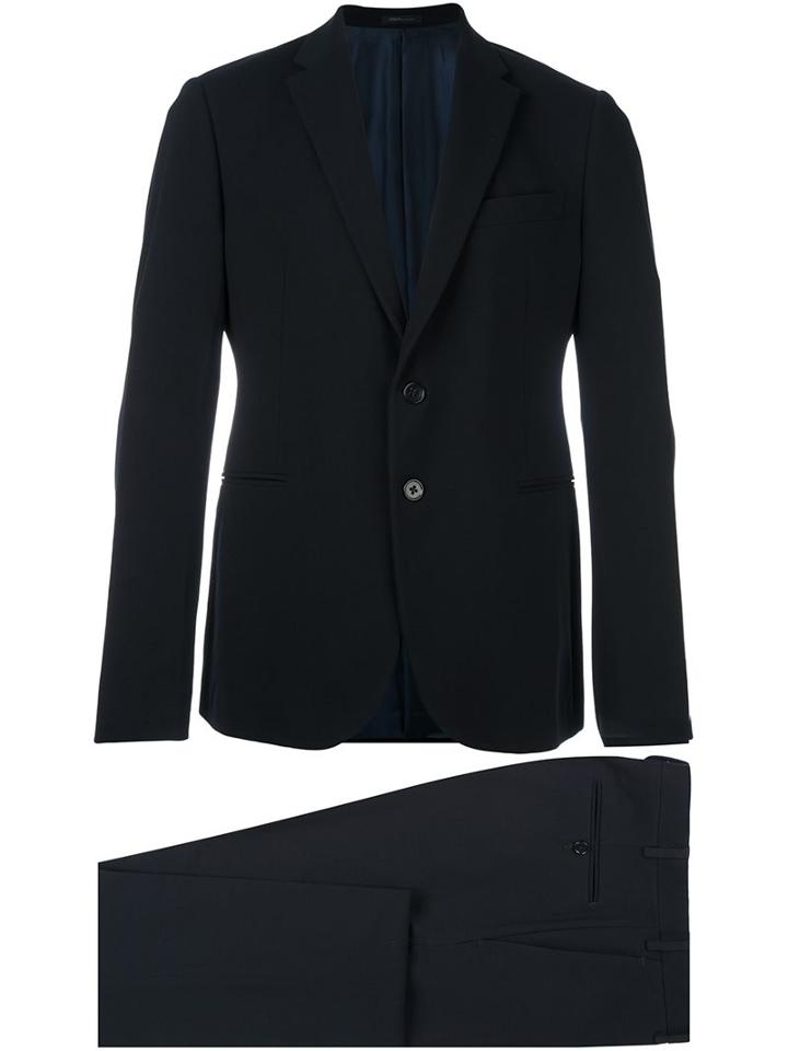 Armani Collezioni Fitted Business Suit, Men's, Size: 48, Blue, Viscose/polyamide/spandex/elastane/viscose