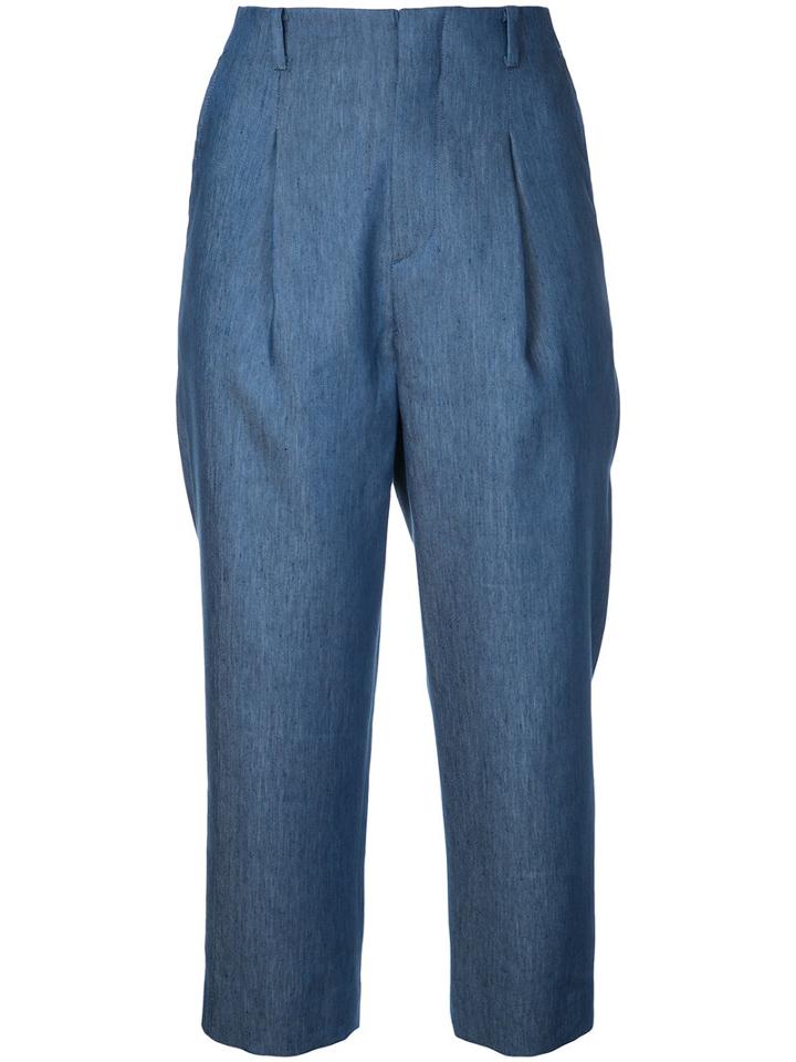 Estnation - Cropped Tailored Trousers - Women - Linen/flax - 38, Blue, Linen/flax