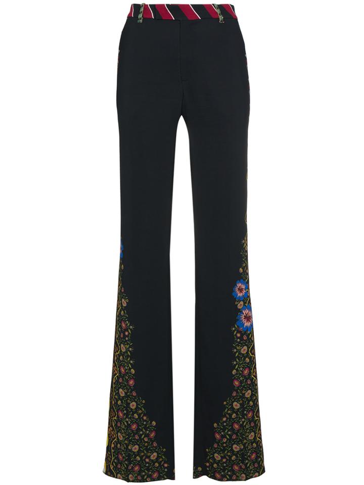 Etro High Waist Embroidered Wide-leg Trousers - Black