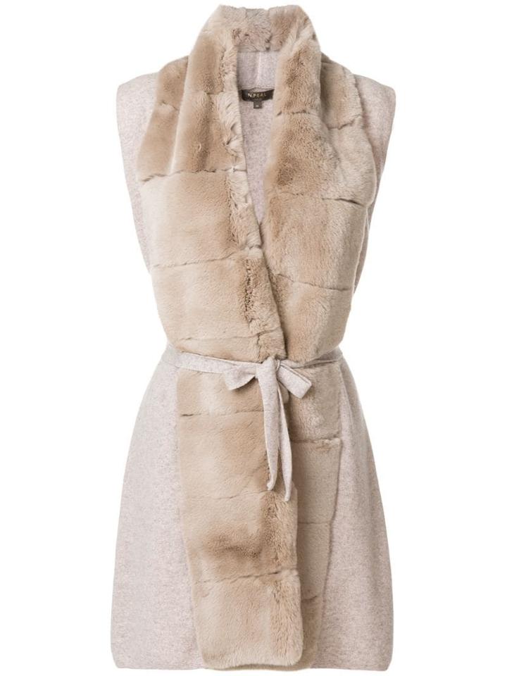 N.peal Long Fur Placket Cashmere Gilet - Neutrals