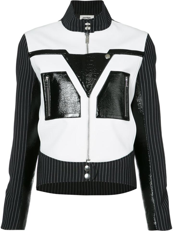 Courrèges - Pinstripe Sleeve Biker Jacket - Women - Polyester/polyurethane - 40, White, Polyester/polyurethane