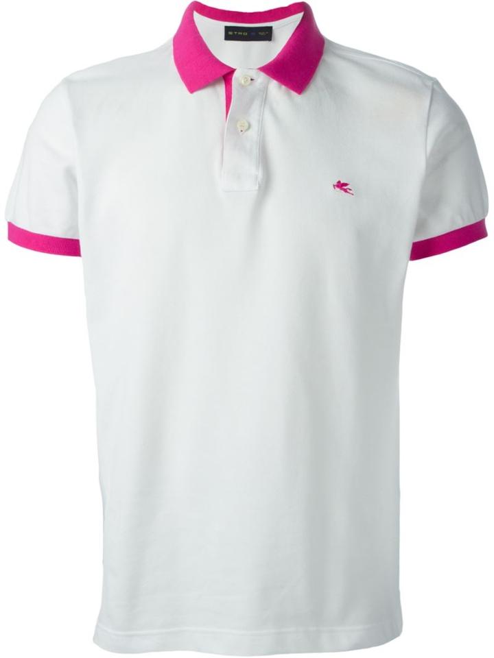 Etro Contrasting Collar And Cuffs Polo Shirt, Men's, Size: Medium, White, Cotton