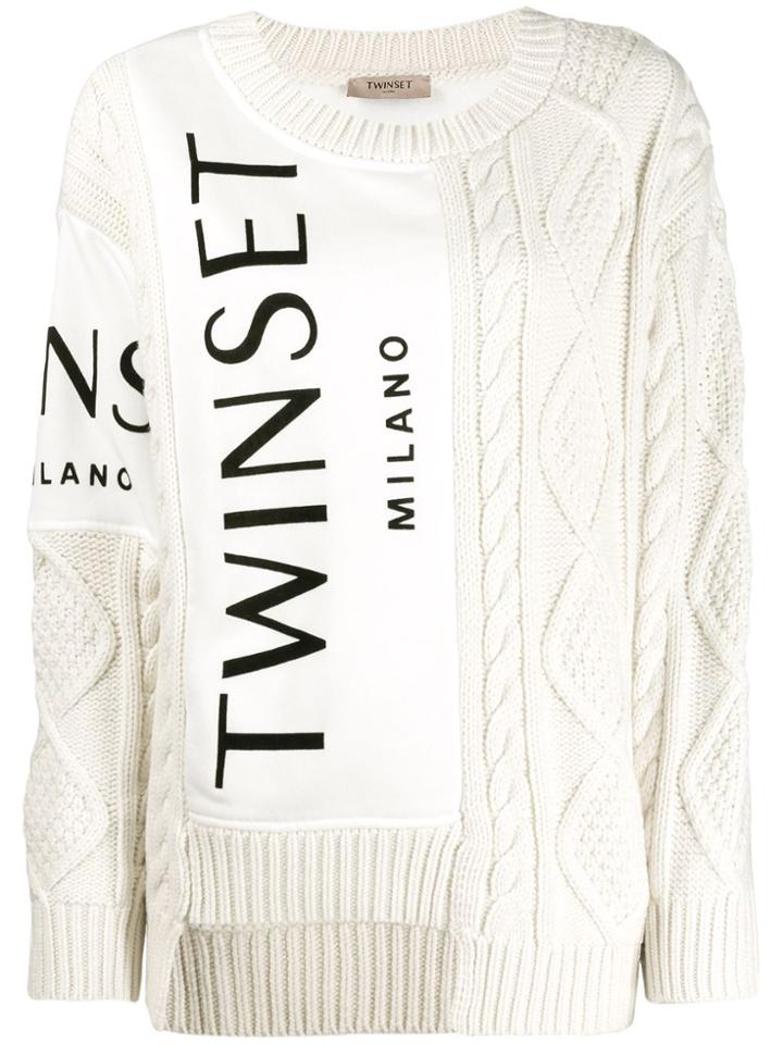 Twin-set Contrast Knit Jumper - White