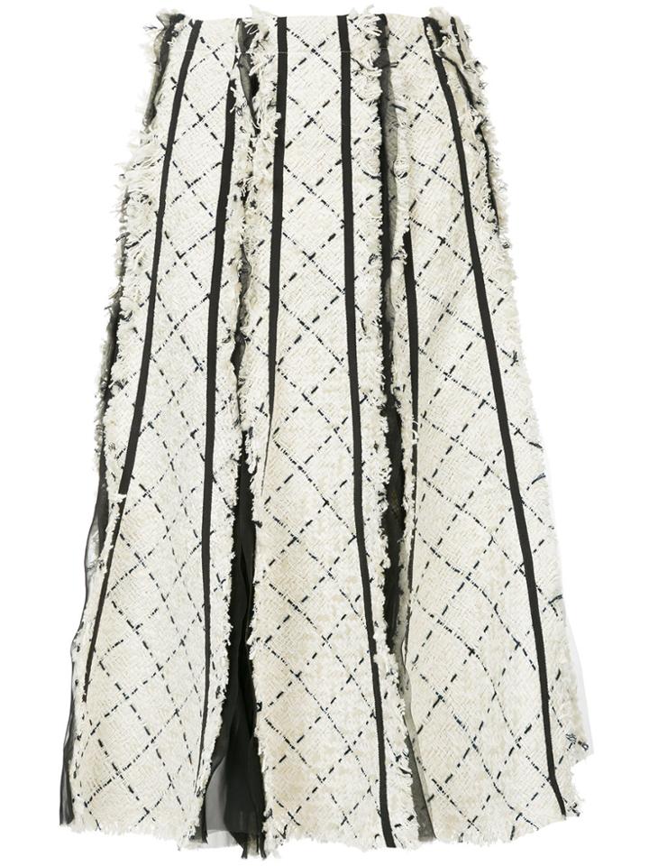 Sacai Grid Print Bouclé Midi Skirt - White