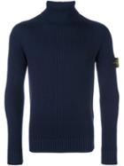 Stone Island Roll Neck Ribbed Pullover, Men's, Size: Xxl, Blue, Wool