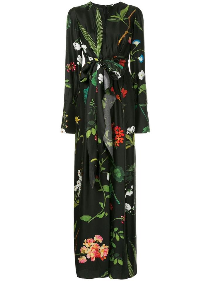 Oscar De La Renta Belted Floral Print Gown - Black