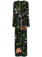 Oscar De La Renta Belted Floral Print Gown - Black