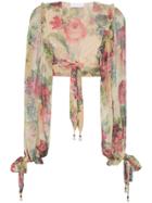 Zimmermann Melody Floral Print Cropped Silk Blouse - Multicolour