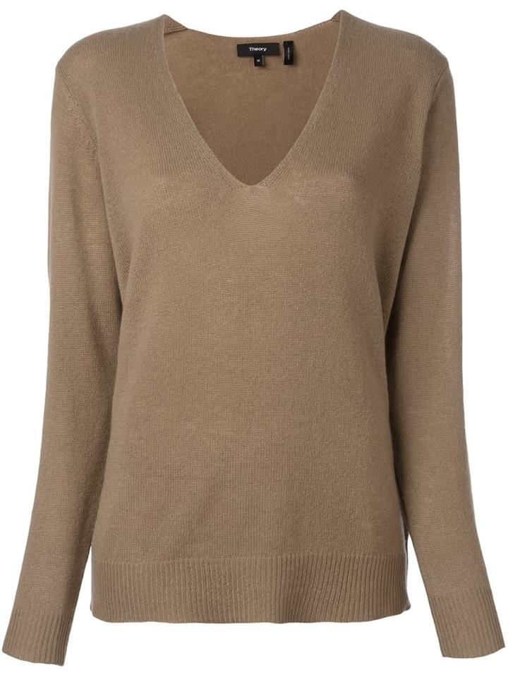 Theory V Neck Fine Knit Jumper, Women's, Size: Large, Nude/neutrals, Cashmere