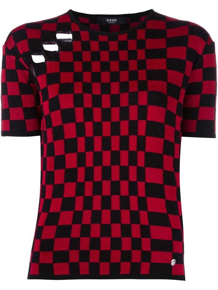 Versus Open Panel Checked Top, Women's, Size: 36, Black, Viscose/wool