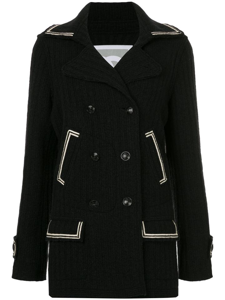 Chanel Vintage Contrast-trim Fitted Coat - Black