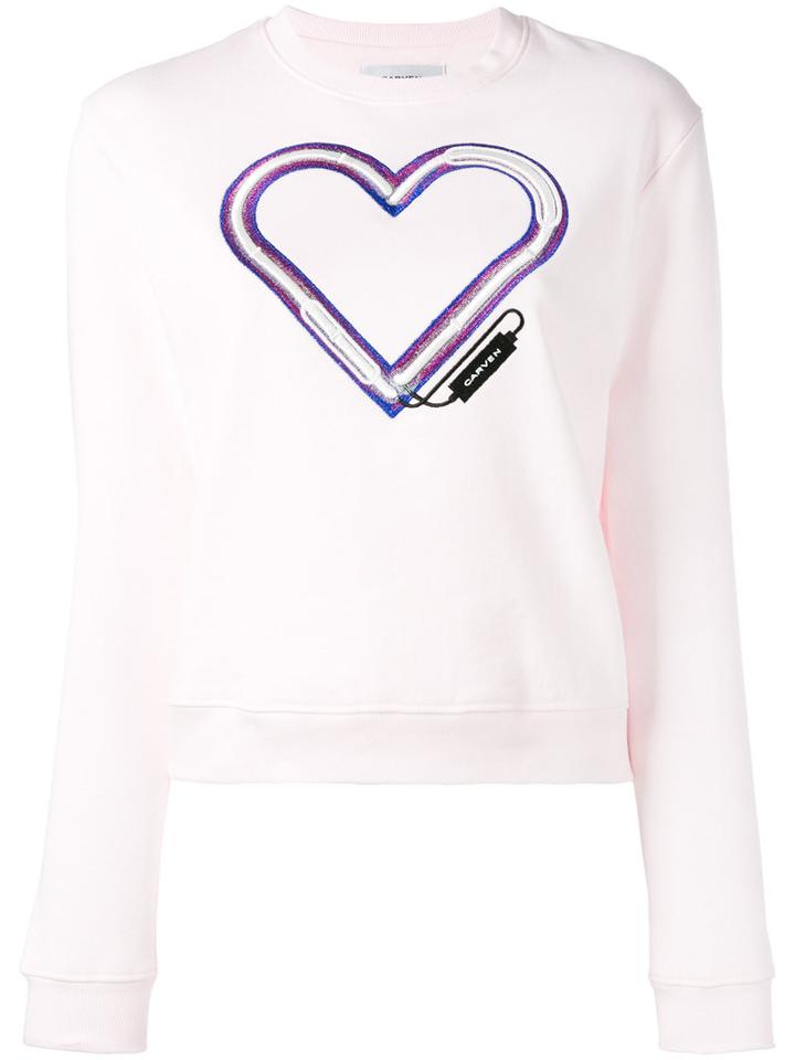 Carven Embroidered Heart Sweatshirt, Women's, Size: Medium, Pink/purple, Cotton