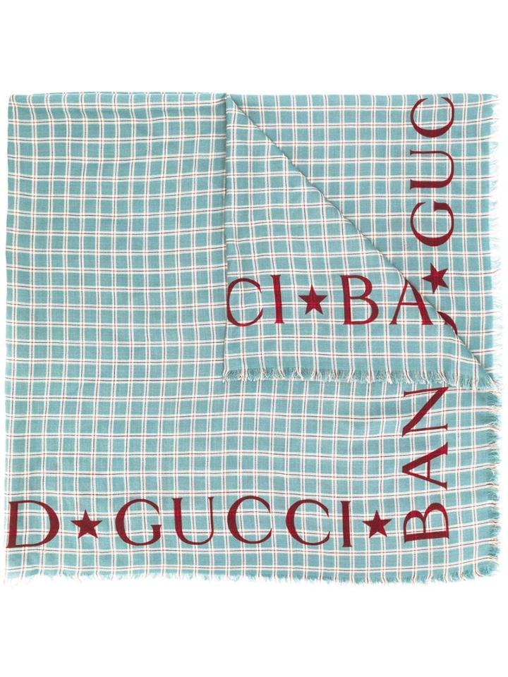 Gucci Logo Plaid Scarf - Blue