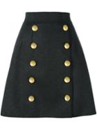 Dolce & Gabbana Metallic Double Button Skirt, Women's, Size: 40, Grey, Virgin Wool