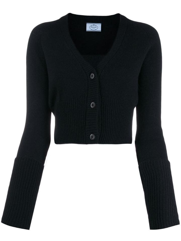 Prada Cropped Rib Sleeve Cardigan - Black