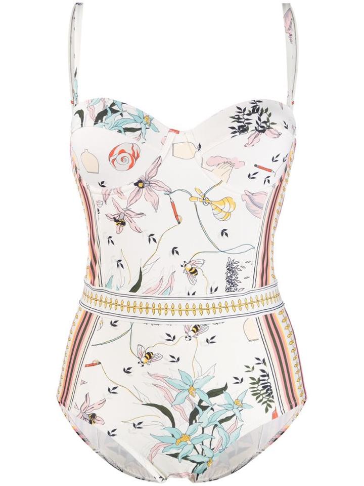 Tory Burch Floral Print Swimsuit - Neutrals