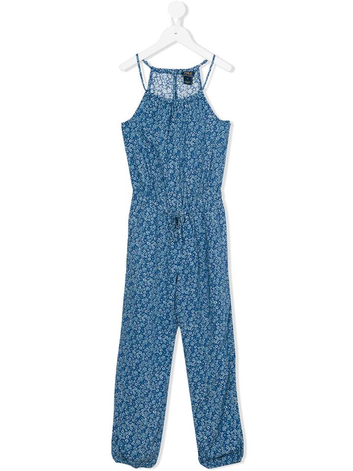 Ralph Lauren Kids - Floral Print Jumpsuit - Kids - Viscose - 5 Yrs, Blue