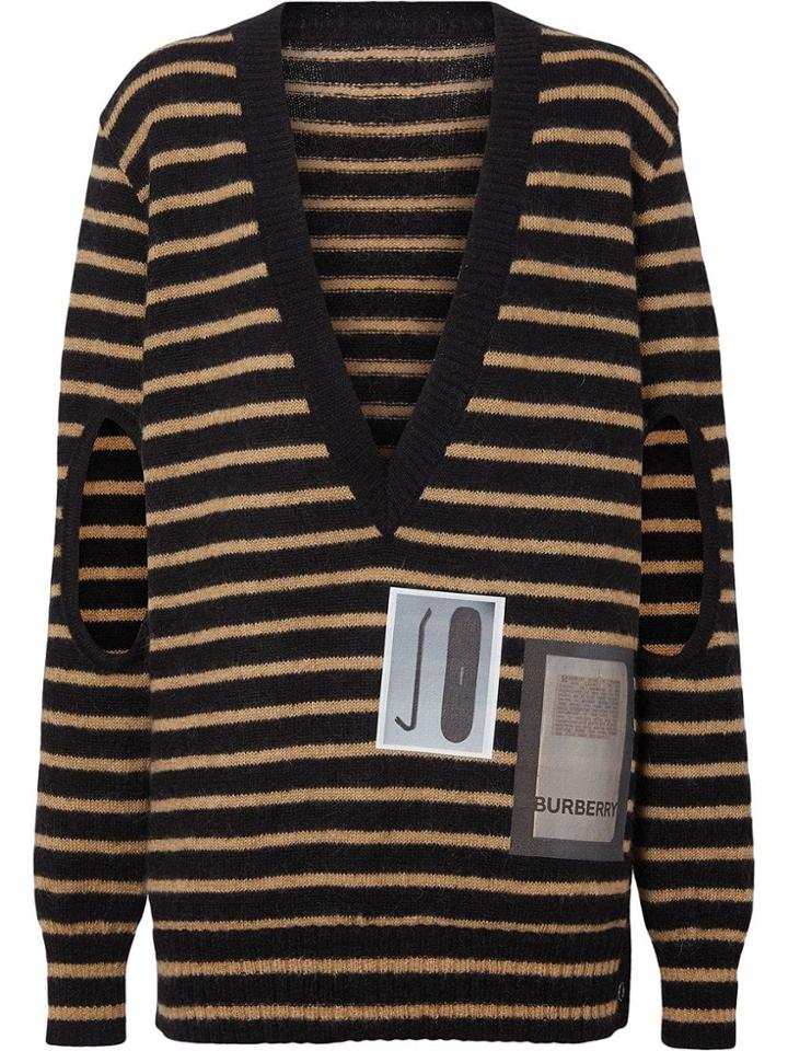 Burberry Montage Print Striped Mohair Wool Blend Sweater - Black