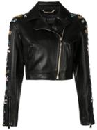 Versace Floral Embroidery Cropped Jacket - Black