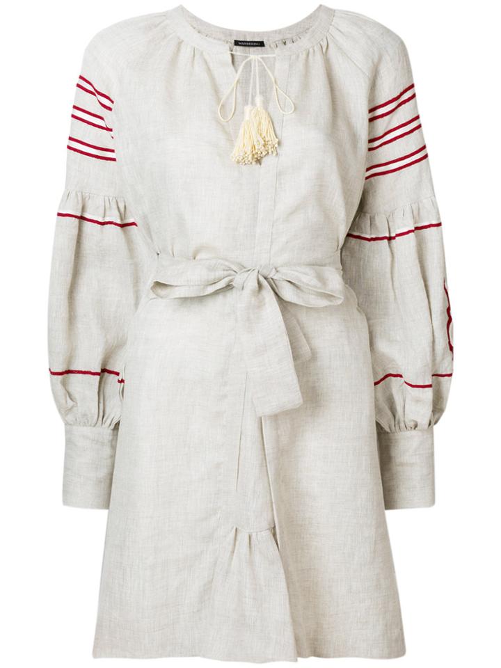 Wandering Embroidered Tie Waist Dress - Nude & Neutrals