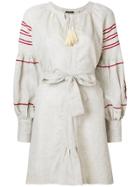 Wandering Embroidered Tie Waist Dress - Nude & Neutrals