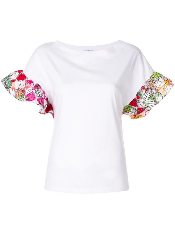 Ultràchic Contrast Ruffled Sleeves Top - White