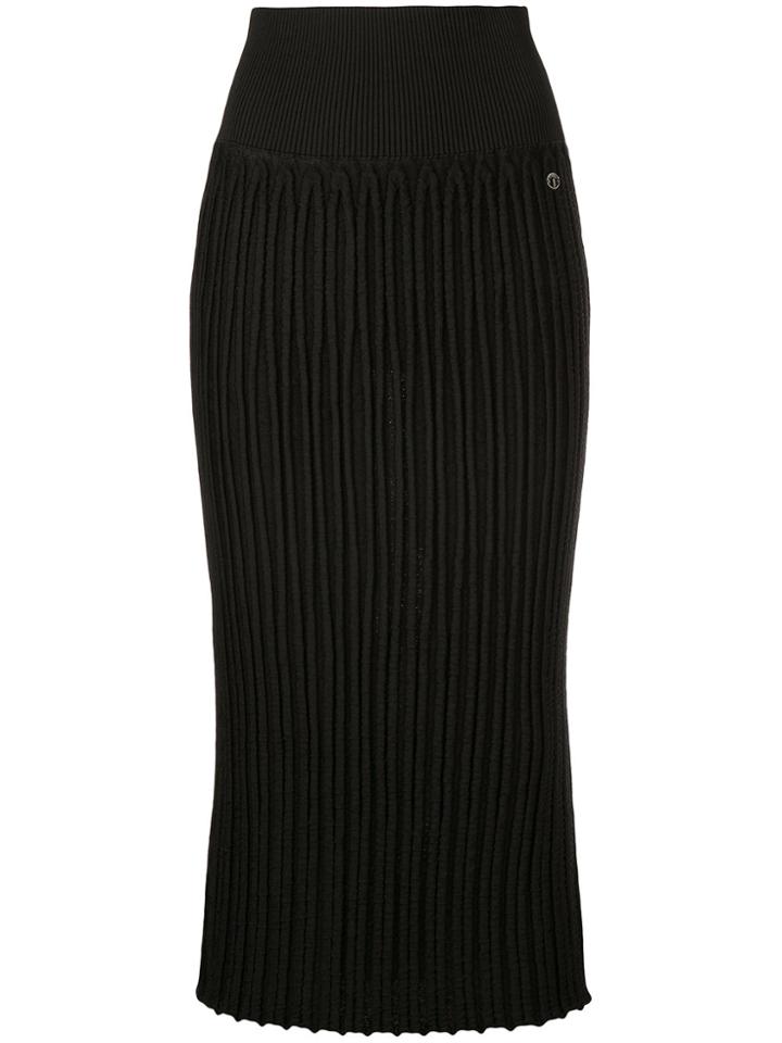 Chanel Vintage Ribbed Fitted Midi Skirt - Black