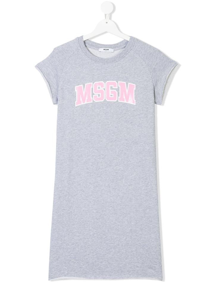 Msgm Kids Printed Logo Dress - Grey