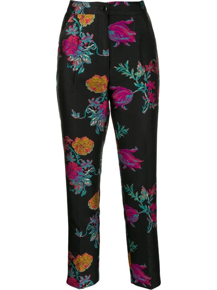 Etro Cropped Floral Print Trousers - Black
