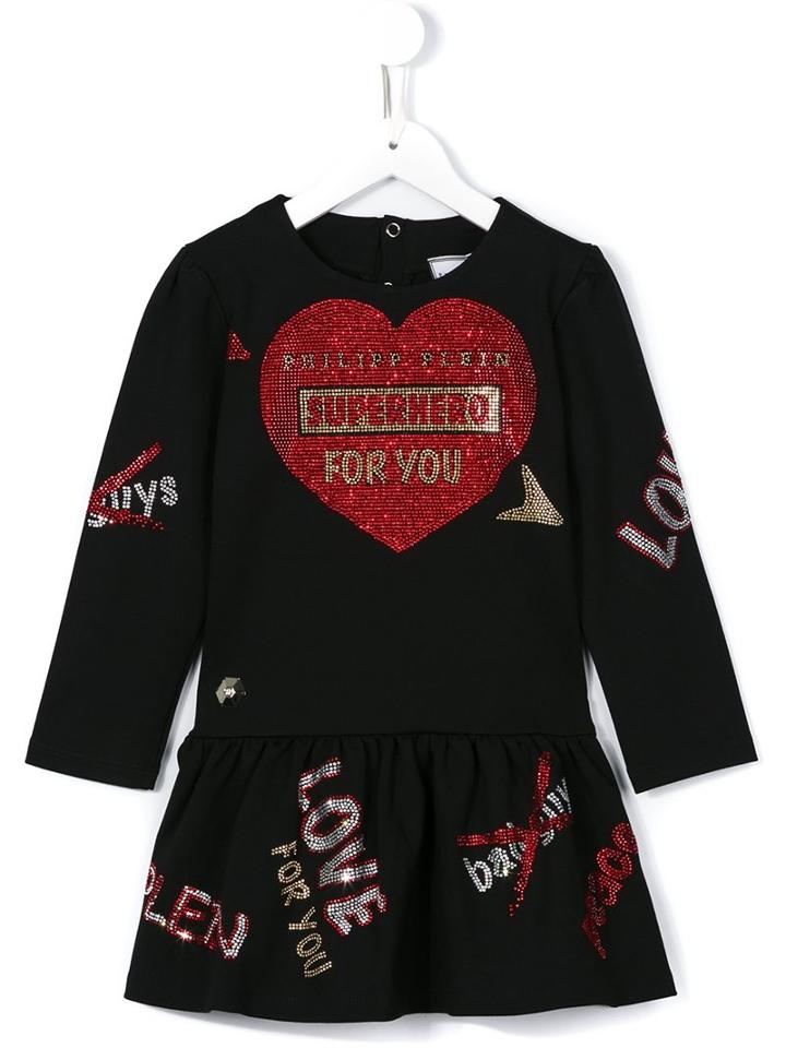 Philipp Plein Kids Sequinned Heart Dress, Girl's, Size: 10 Yrs, Black