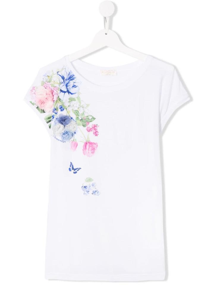 Monnalisa Floral Print T-shirt - White