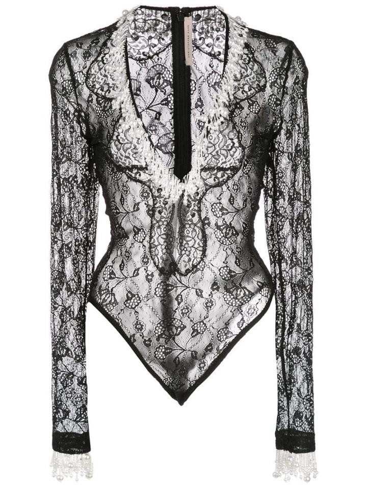 Christopher Kane Beaded Fringe Trim Lace Body - Black