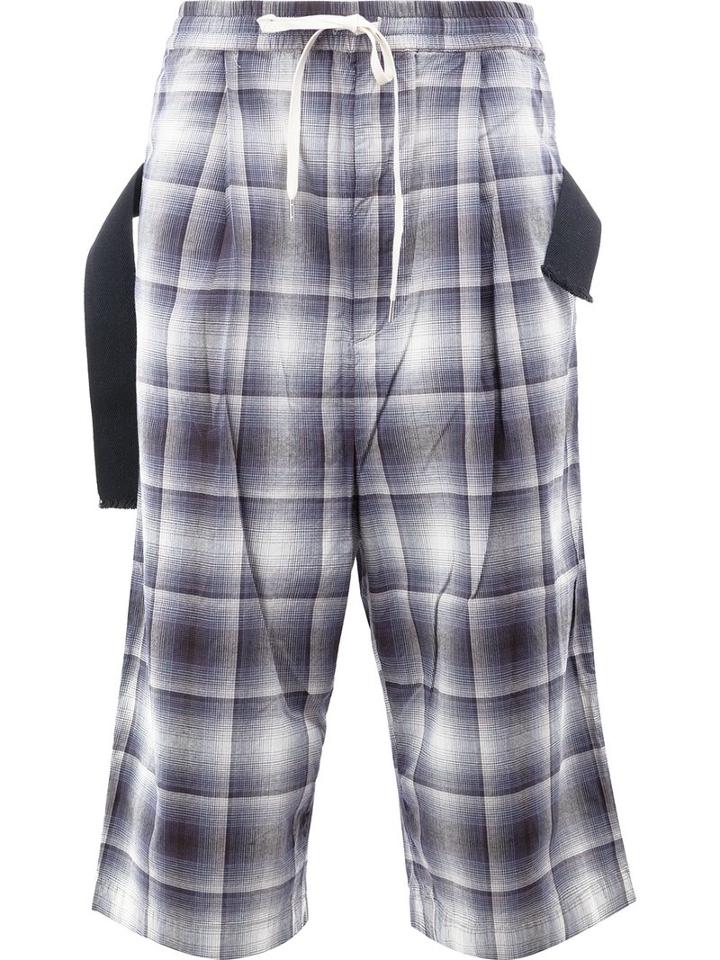 Maison Mihara Yasuhiro Checked Drop-crotch Trousers, Size: 52, Blue, Cotton/rayon