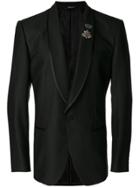 Dolce & Gabbana Classic Blazer With Crowned Bee Appliqué - Black