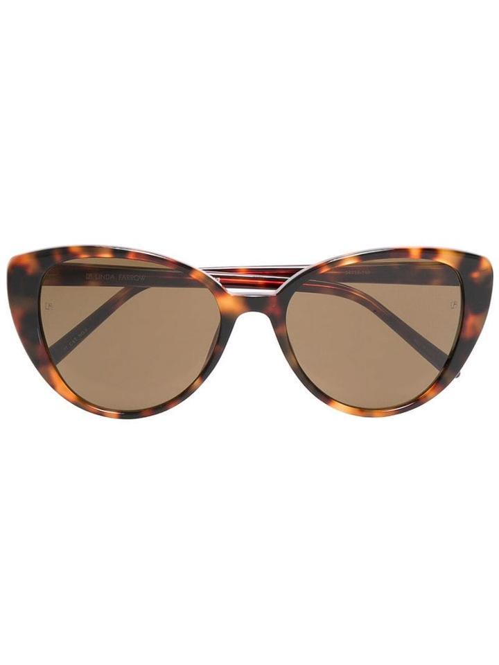 Linda Farrow Brown Tortoiseshell Winged Frame Sunglasses
