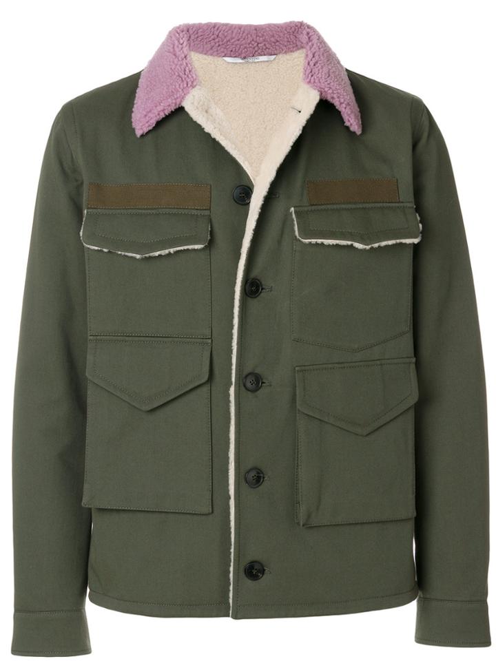 Valentino Military Jacket With Back Slogan - Green