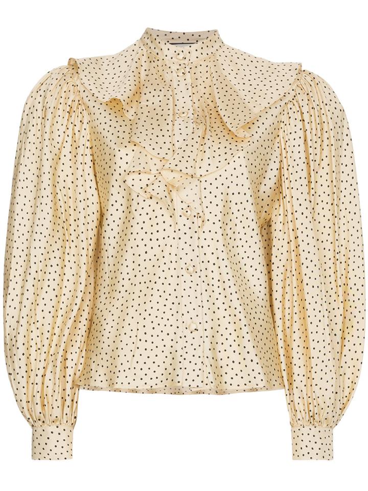 Gucci Polka Dot Ruffle Puff Sleeve Blouse - Nude & Neutrals