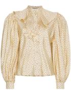 Gucci Polka Dot Ruffle Puff Sleeve Blouse - Nude & Neutrals