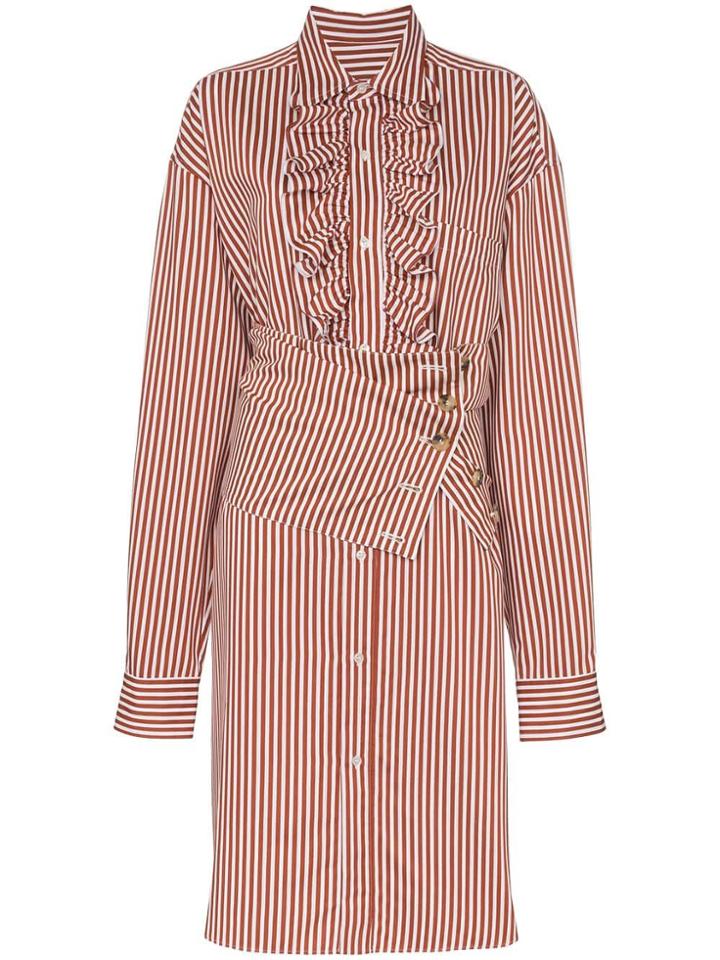 Plan C Ruffled Shirt Dress - Red